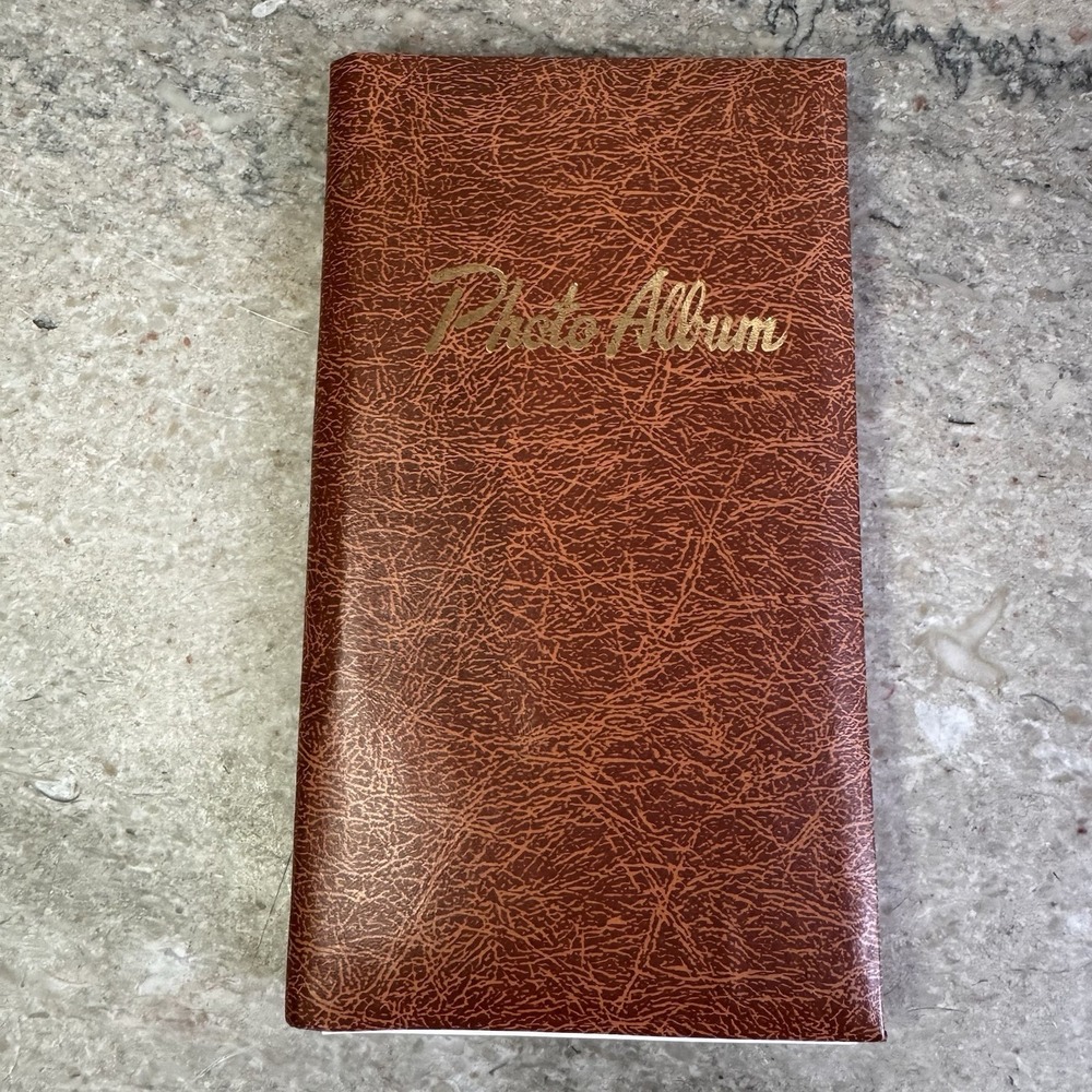 Vintage MCM Brown Photo Album‎ Made In Korea 12" Gold Embossed Holds 48 Photos
